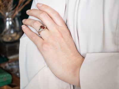 Modern Hessonite Garnet and Diamond Ring