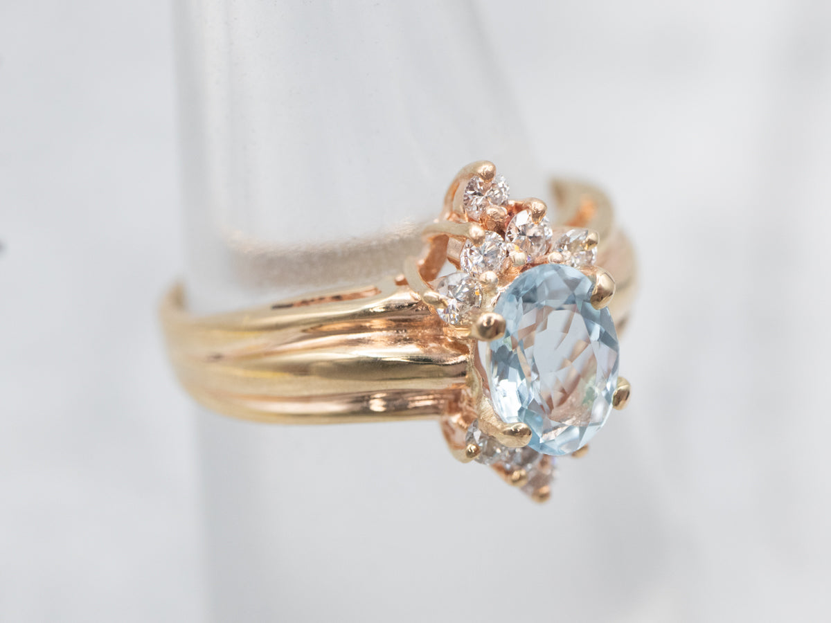 Vintage Aquamarine and Diamond Dinner Ring