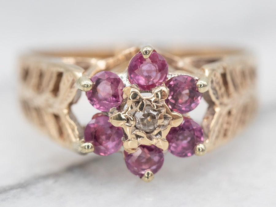 Diamond and Ruby Flower Ring