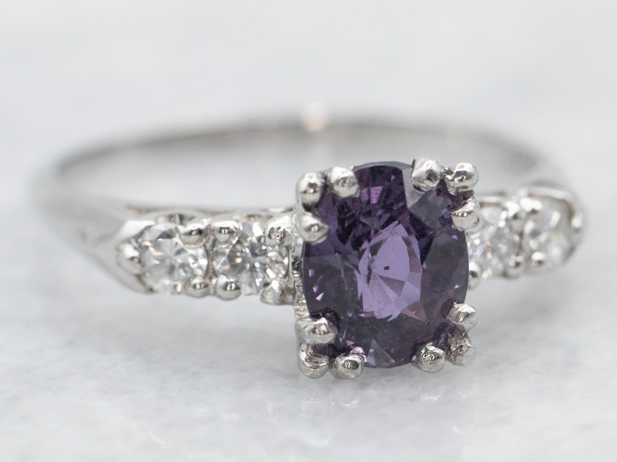 Platinum Purple Sapphire Ring with Diamond Accents Engagement Ring