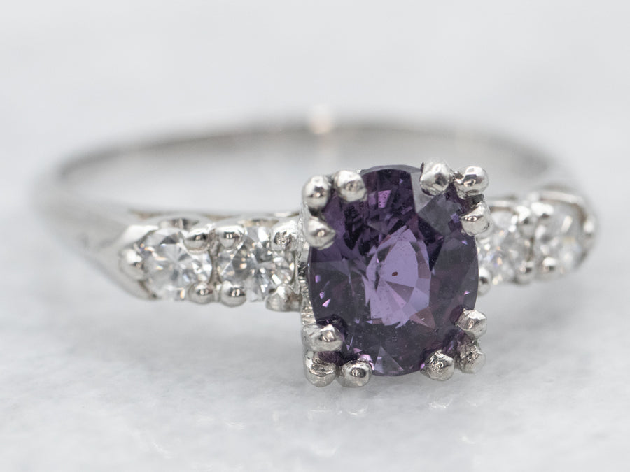Platinum Purple Sapphire Ring with Diamond Accents Engagement Ring