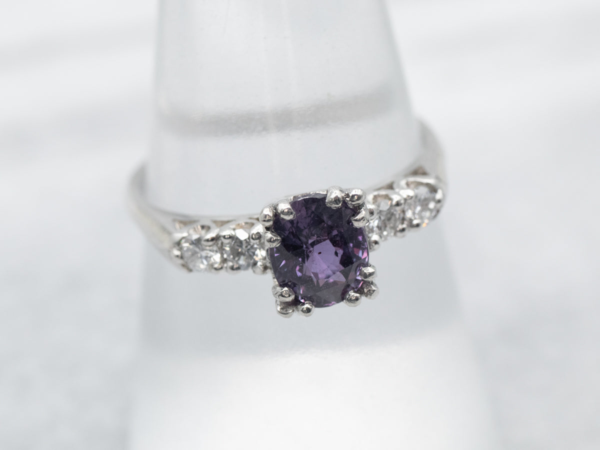 Platinum Purple Sapphire Ring with Diamond Accents Engagement Ring