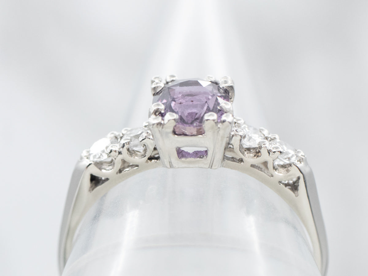 Platinum Purple Sapphire Ring with Diamond Accents Engagement Ring