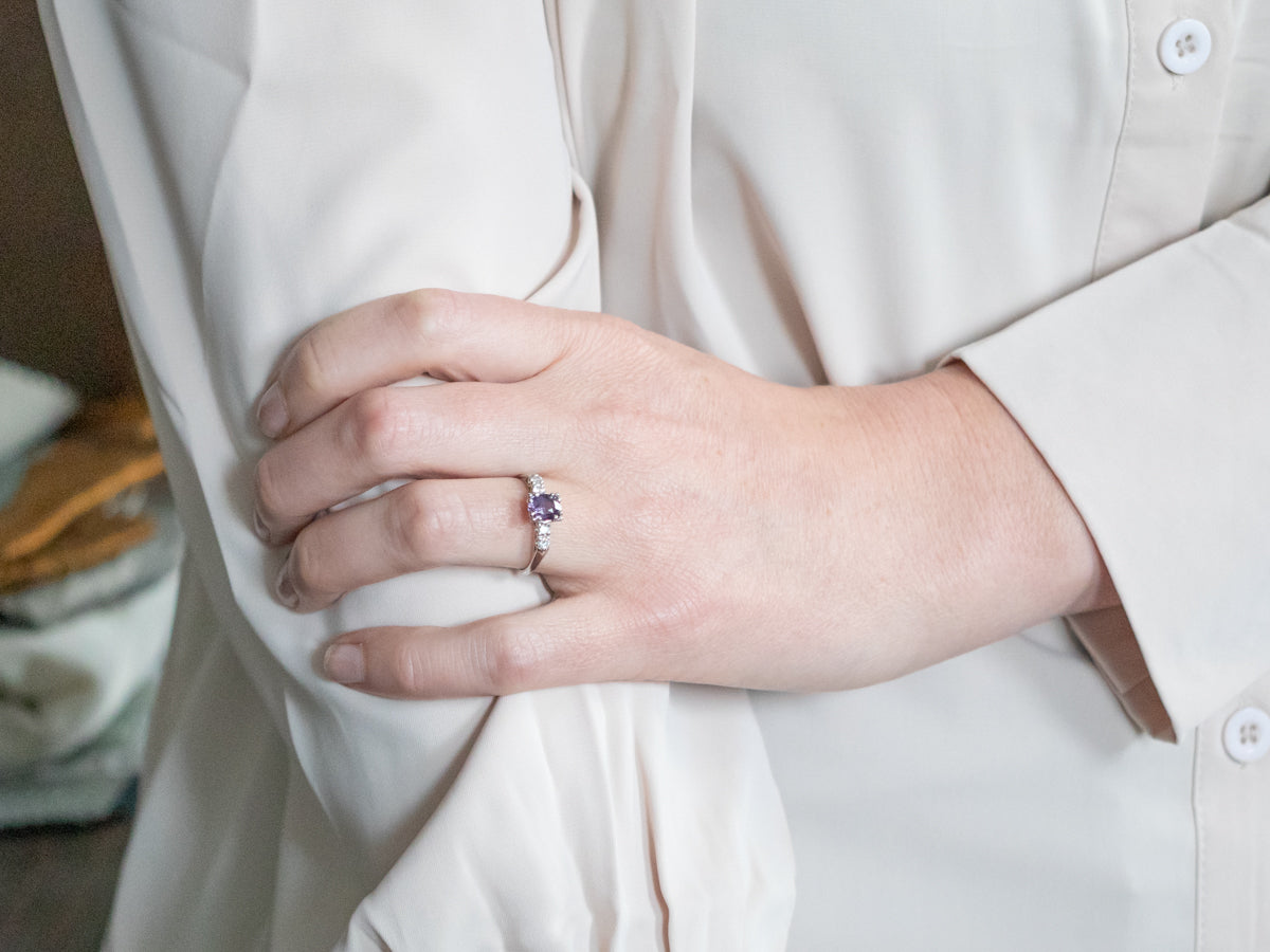 Platinum Purple Sapphire Ring with Diamond Accents Engagement Ring