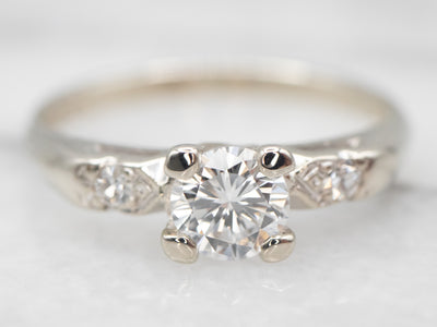 Retro Diamond Engagement Ring with Diamond Accents