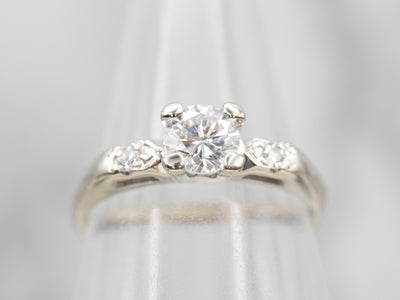 Retro Diamond Engagement Ring with Diamond Accents