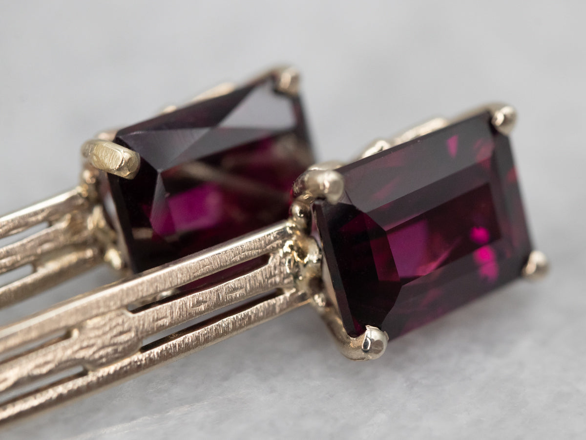 White Gold Rhodolite Garnet Bar Drop Earrings