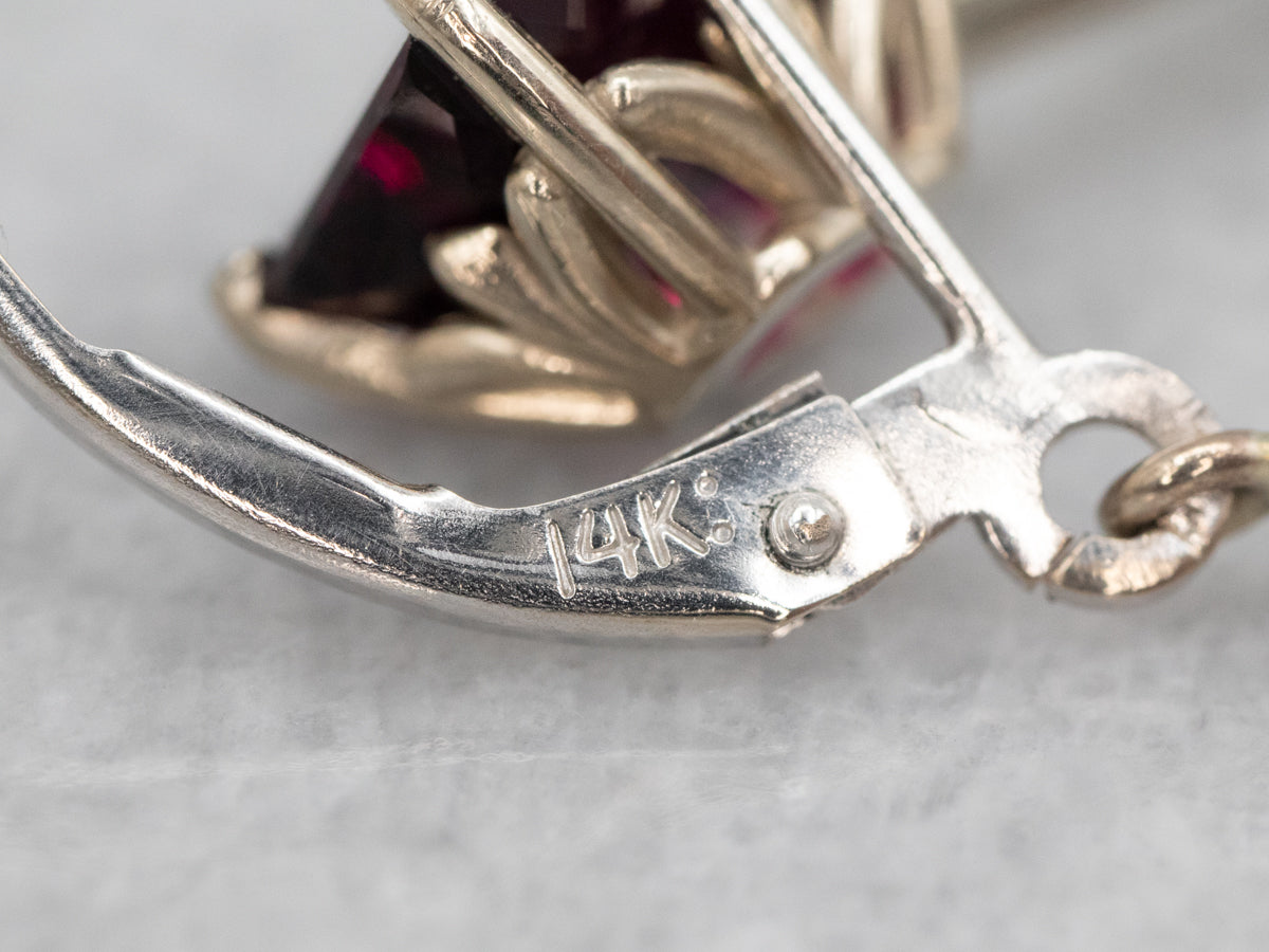 White Gold Rhodolite Garnet Bar Drop Earrings