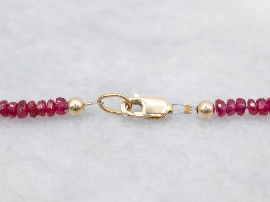 Faceted Ruby Strand Beaded Necklace with Lobster Clasp