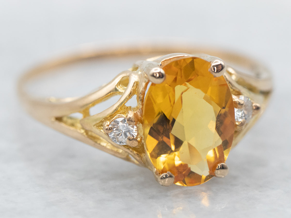 Golden Beryl and Diamond Ring