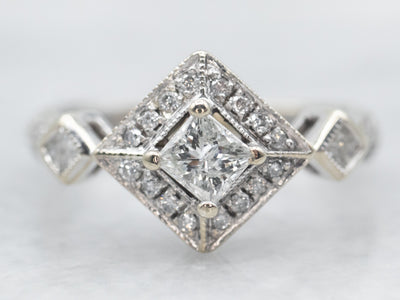 Modern Princess-Cut Diamond Engagement Ring with Diamond Halo