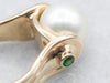 Modernist Gold Pearl Ring with Diopside Accents
