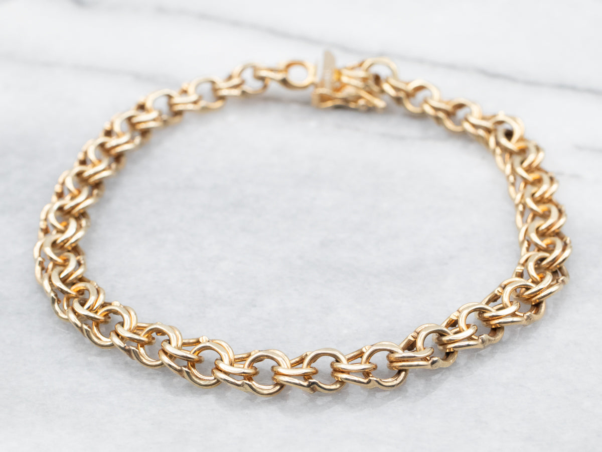 Yellow Gold Double Link Charm Bracelet