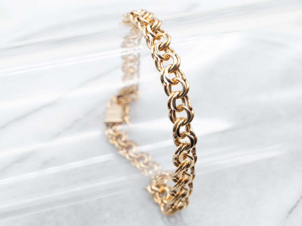 Yellow Gold Double Link Charm Bracelet