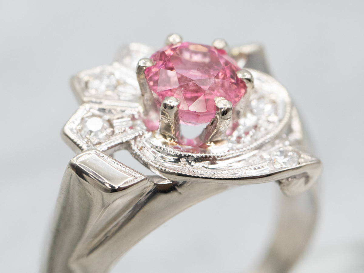 Stunning Retro Pink Tourmaline and Diamond Cocktail Ring
