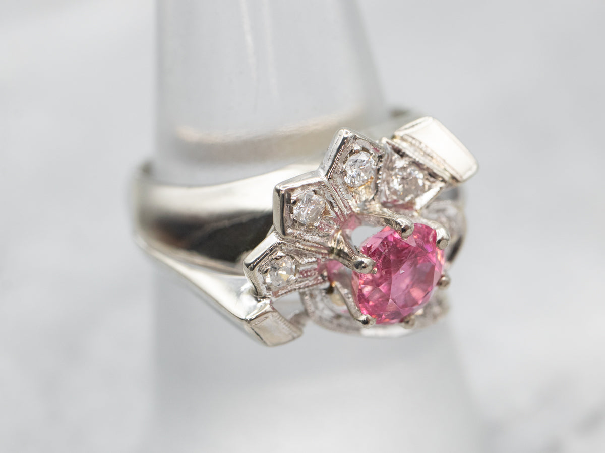 Stunning Retro Pink Tourmaline and Diamond Cocktail Ring