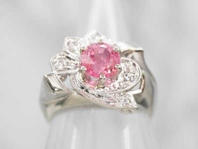 Stunning Retro Pink Tourmaline and Diamond Cocktail Ring