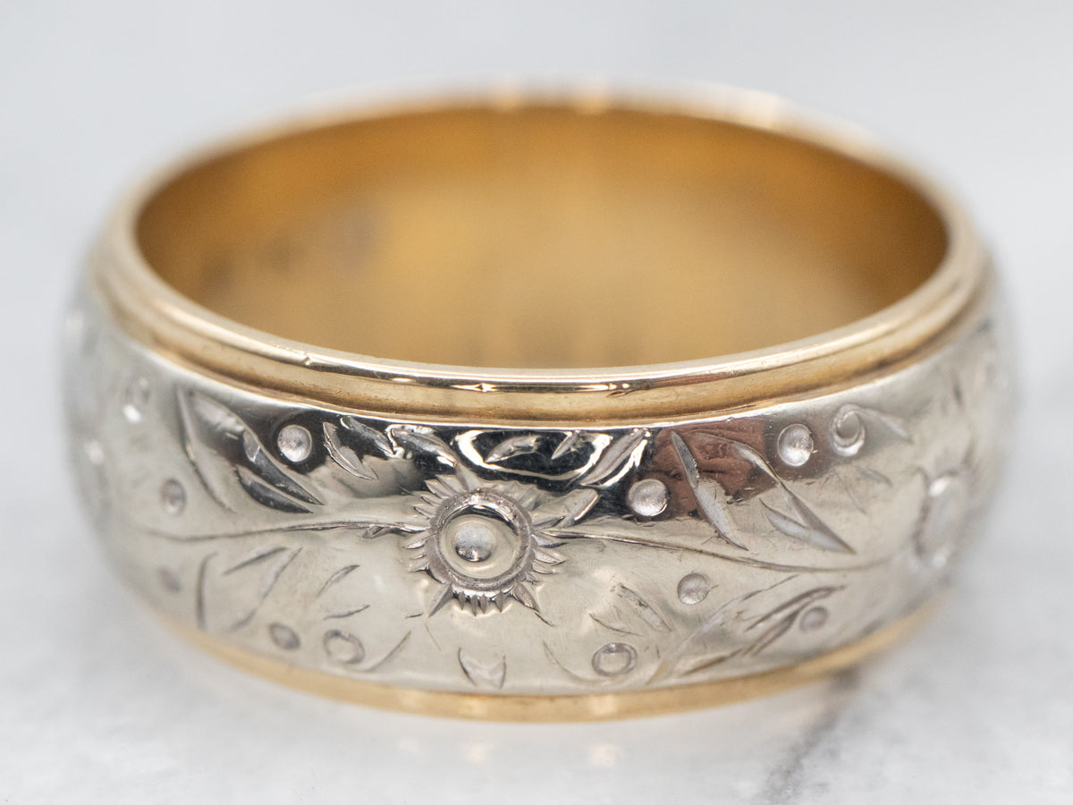 14K Gold Flower and Petals Wedding Band Ring