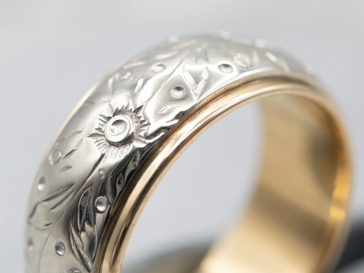 Vintage Two Tone Gold Floral Band