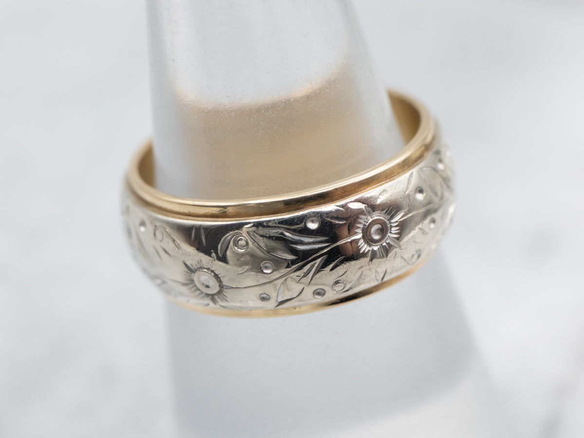Vintage Two Tone Gold Floral Band