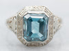 Art Deco Blue Zircon Filigree Solitaire Ring