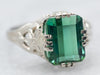 Art Deco Teal-Green Tourmaline Solitaire Ring
