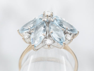 Floral Blue Topaz and Diamond Cluster Ring