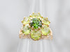 Victorian Revival Yellow Gold Green Tourmaline and Peridot Cluster Ring
