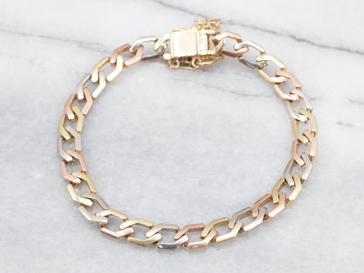Fancy Tri Color Gold Diamond Shaped Link Bracelet