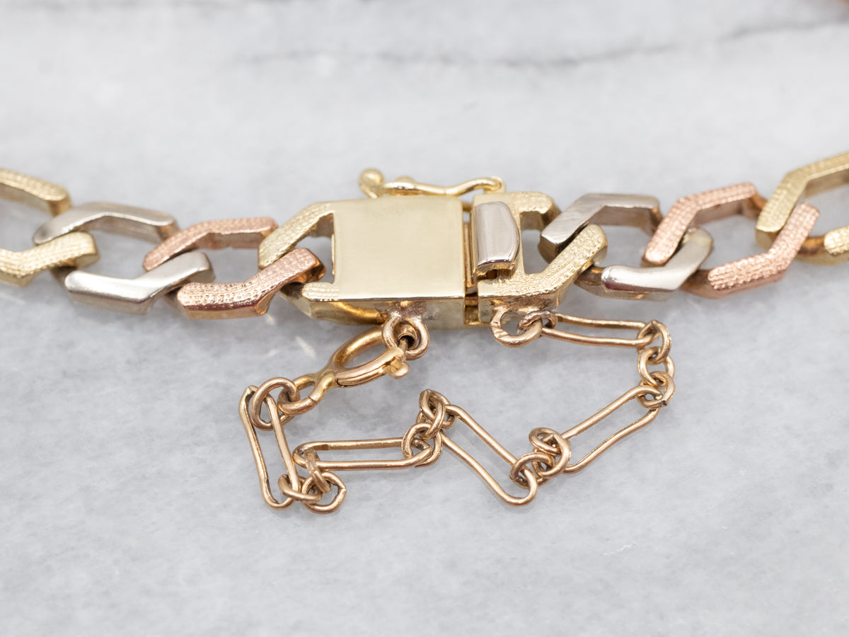 Fancy Tri Color Gold Diamond Shaped Link Bracelet