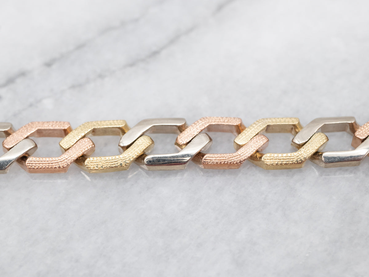 Fancy Tri Color Gold Diamond Shaped Link Bracelet
