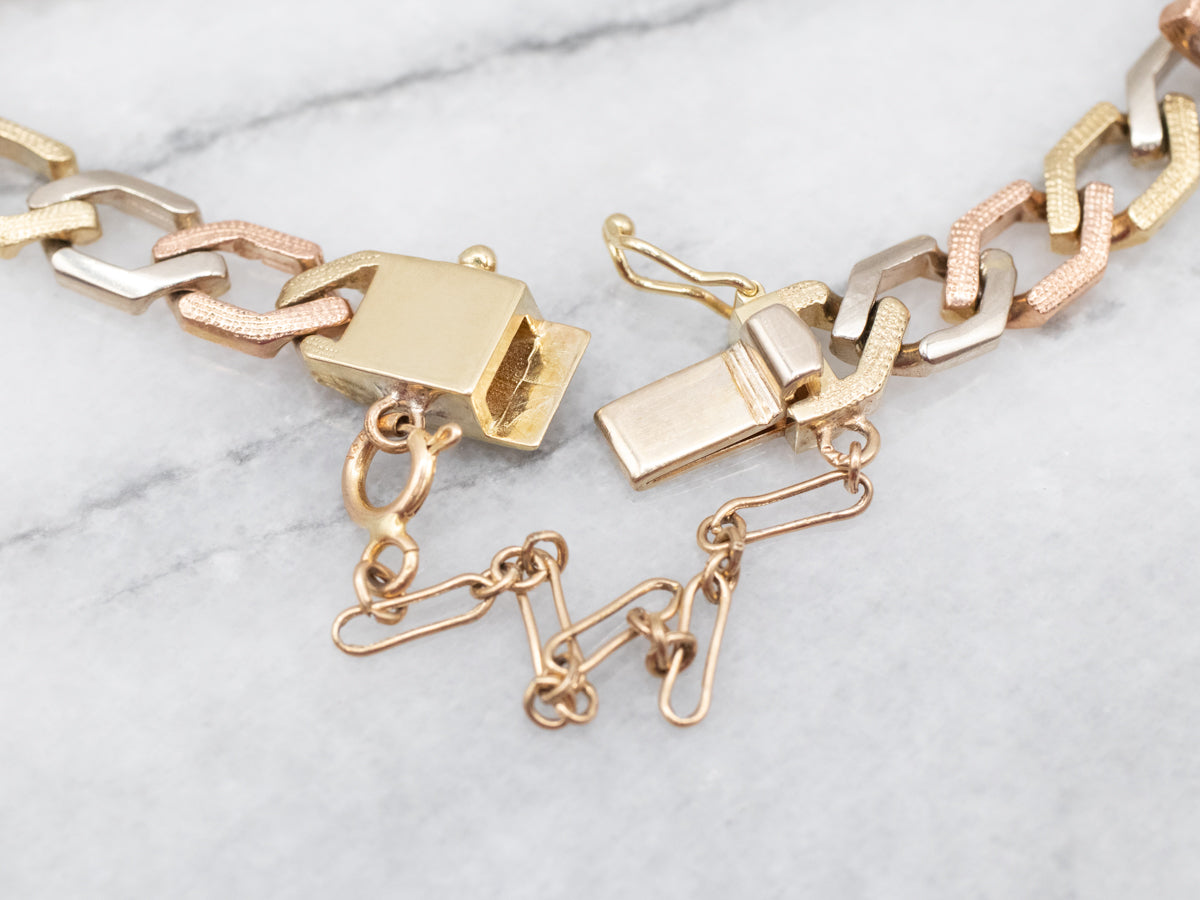 Fancy Tri Color Gold Diamond Shaped Link Bracelet