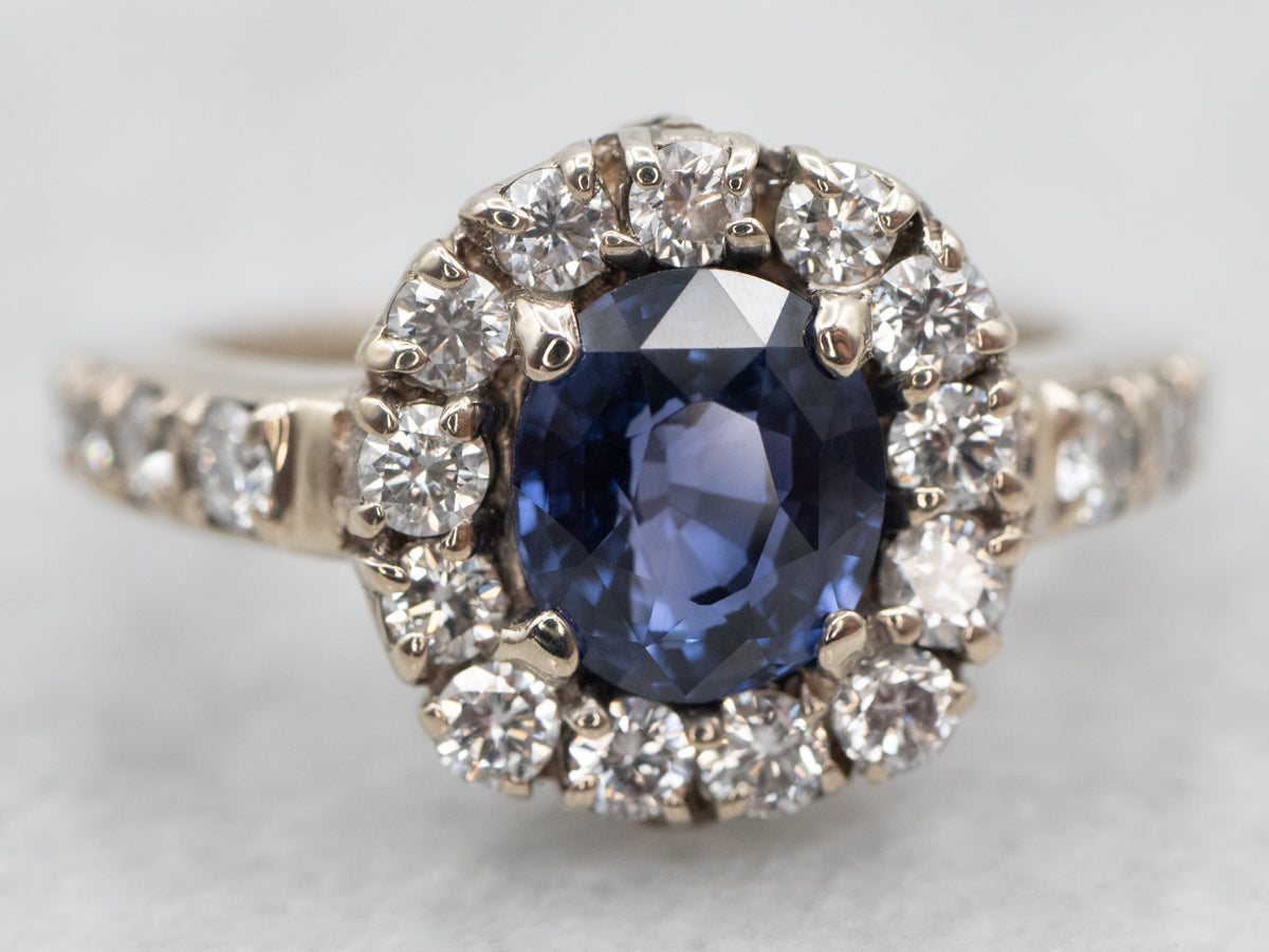 Classic Sapphire and Diamond Halo Engagement Ring