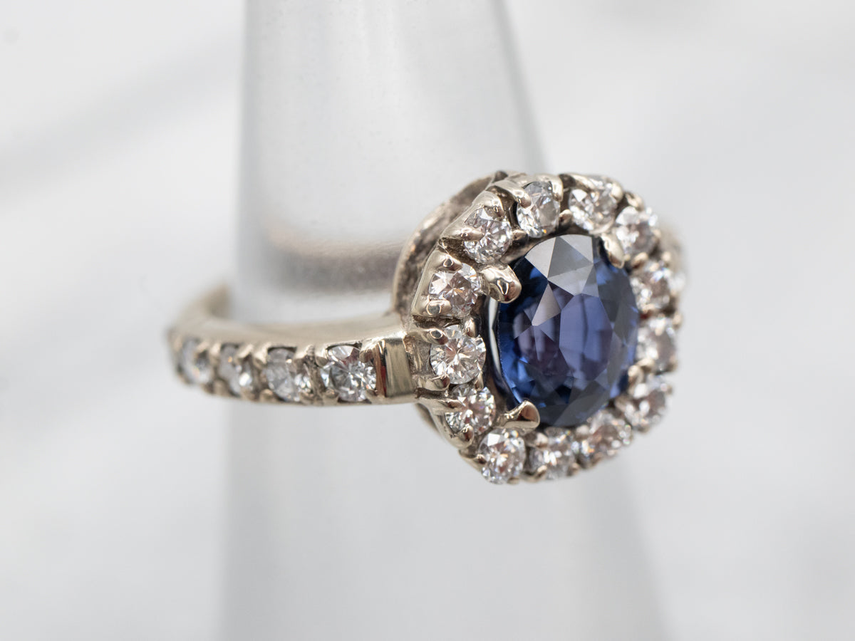 Classic Sapphire and Diamond Halo Engagement Ring