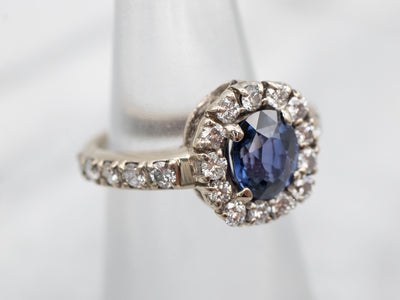Classic Sapphire and Diamond Halo Engagement Ring