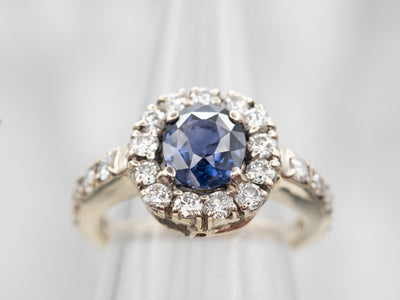 Classic Sapphire and Diamond Halo Engagement Ring