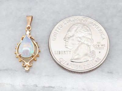 Vintage Gold Pear Cut Opal Pendant