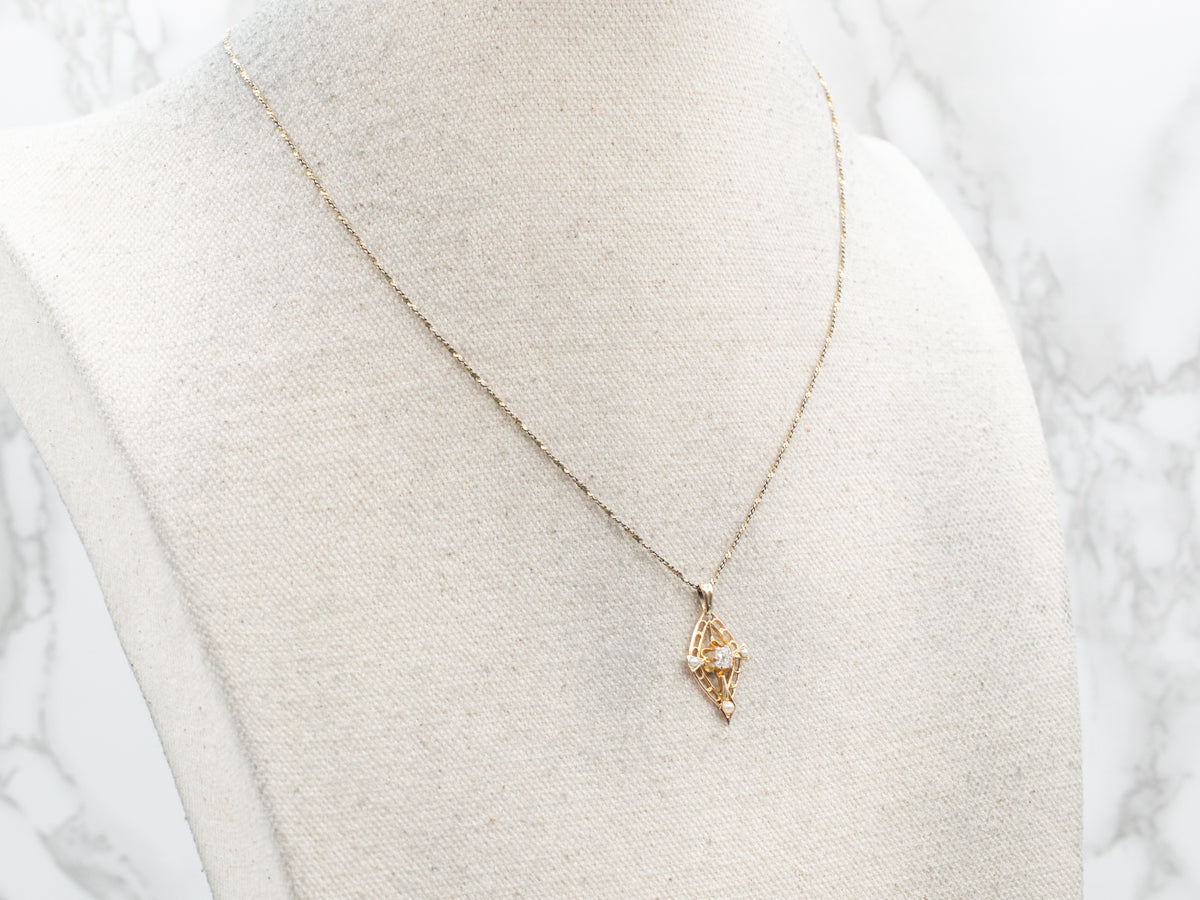 Old Mine Cut Diamond Buttercup Seed Pearl Lavalier Pendant