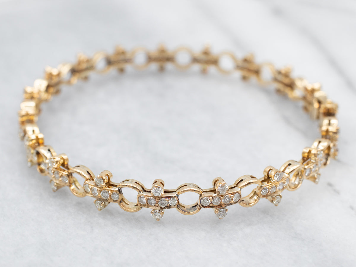 Elegant Yellow Gold Diamond Hinged Bangle Bracelet