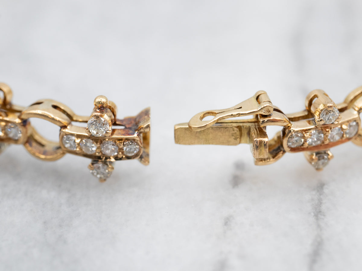 Elegant Yellow Gold Diamond Hinged Bangle Bracelet