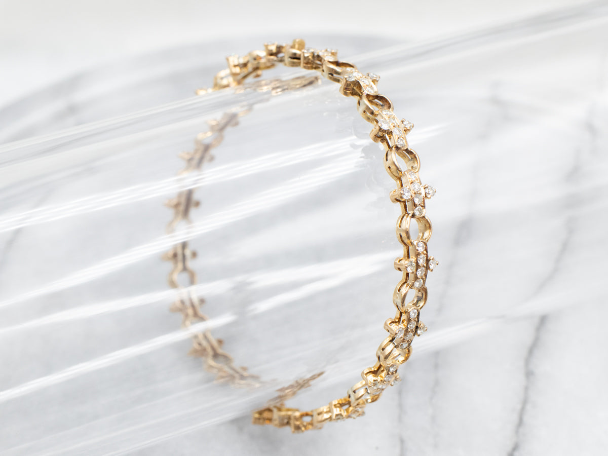Elegant Yellow Gold Diamond Hinged Bangle Bracelet