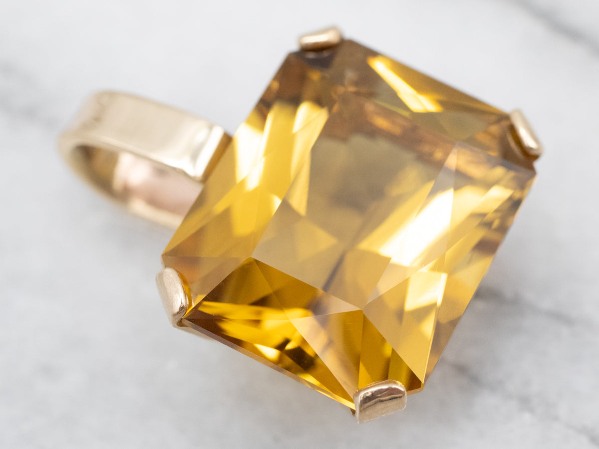 Unique Yellow Gold East West Citrine Solitaire Pendant