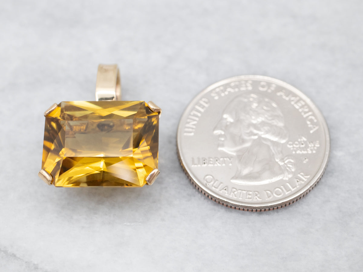Unique Yellow Gold East West Citrine Solitaire Pendant
