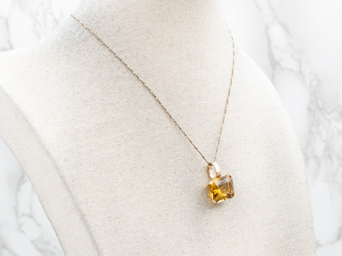 Unique Yellow Gold East West Citrine Solitaire Pendant