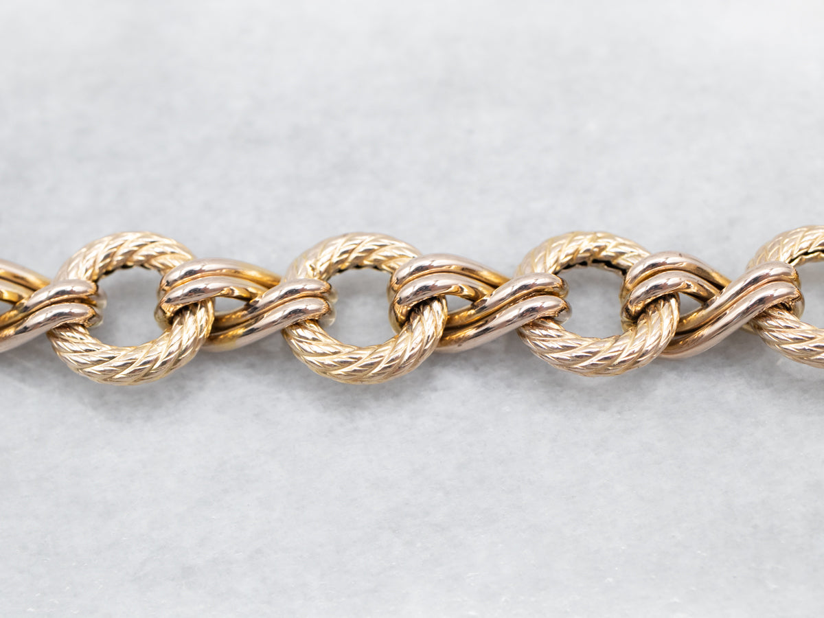 Sophisticated Yellow Gold Rope Ring Link Bracelet with Chunky Spring Ring Clasp