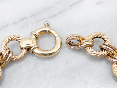 Sophisticated Yellow Gold Rope Ring Link Bracelet with Chunky Spring Ring Clasp