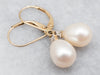 Yellow Gold Pearl Drop Earrings with Diamond Accents