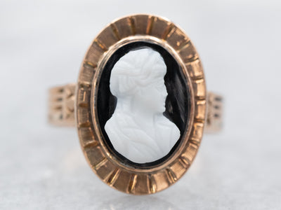 Victorian Rose Gold Onyx Cameo Ring