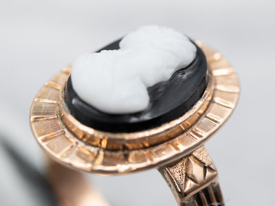 Victorian Rose Gold Onyx Cameo Ring