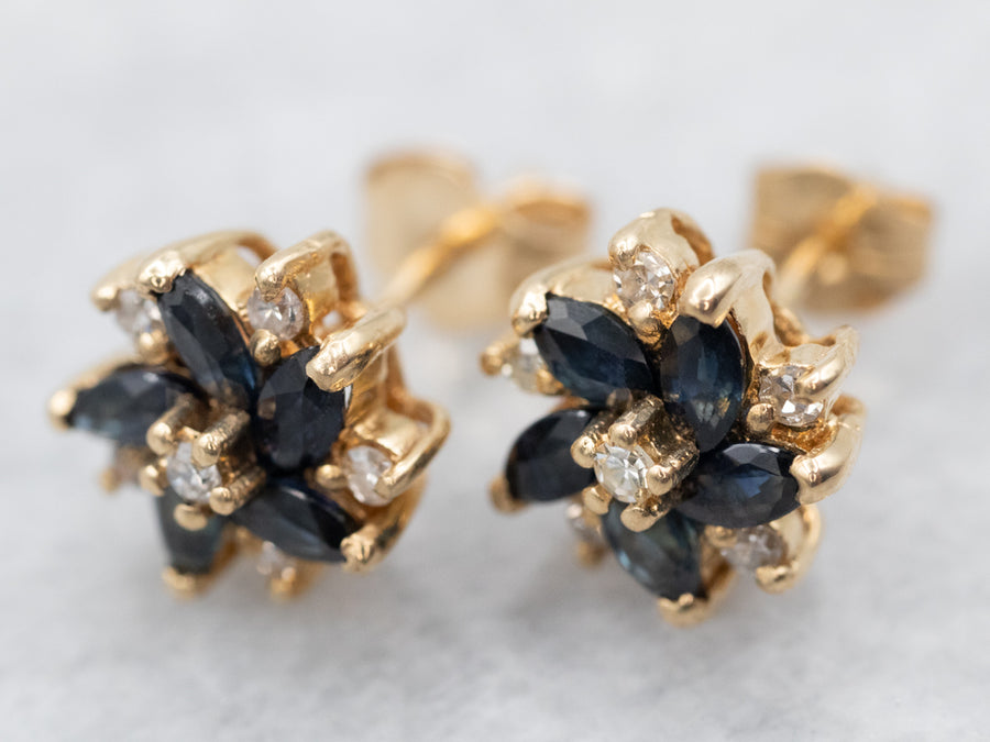 Floral Sapphire and Diamond Stud Earrings